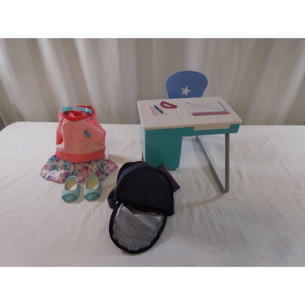 American Girl Desk + School Set Including School Outfit + Shoes and Backpack
